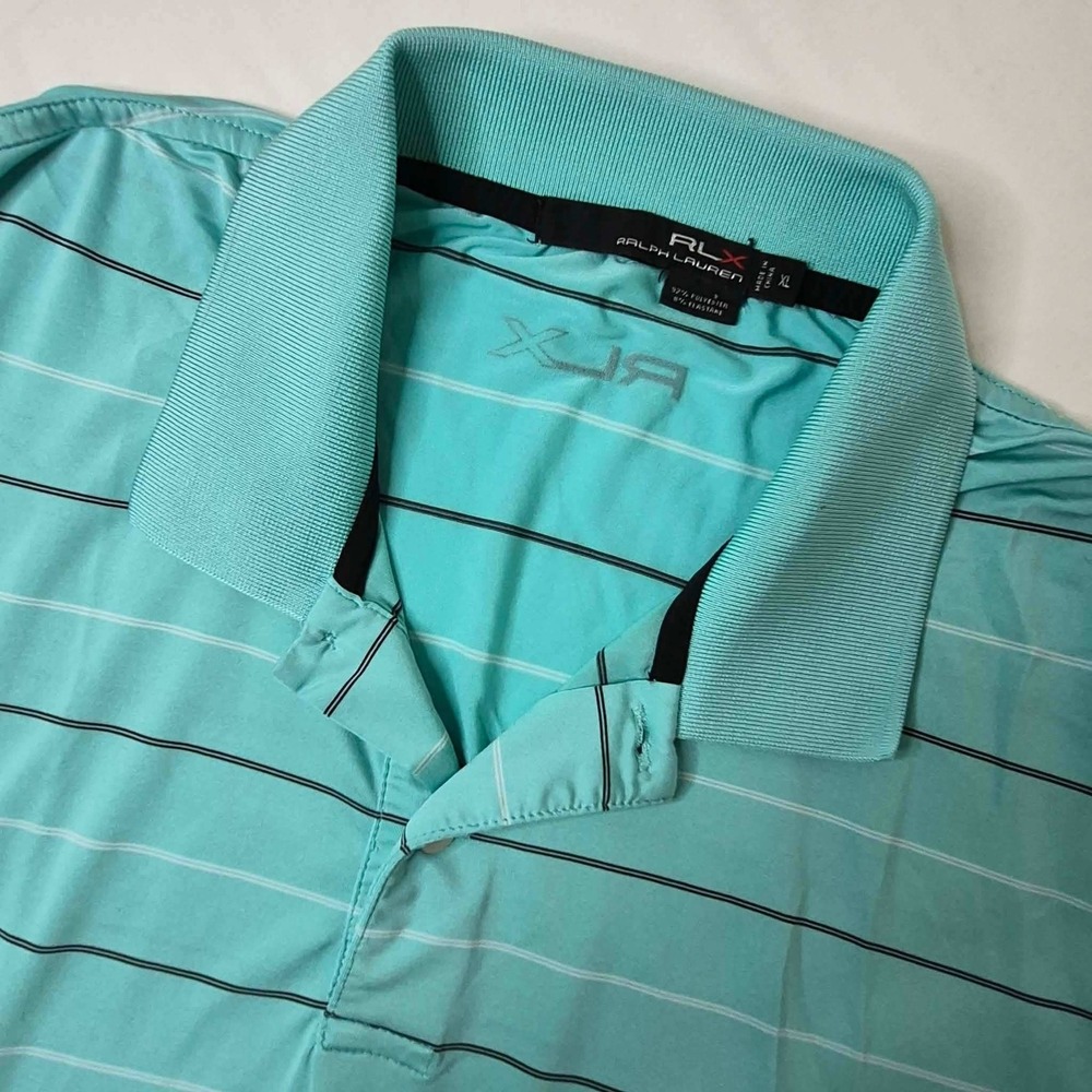 RLX Ralph Lauren Polo Shirt Mens XL Aqua Blue Striped Performance Golf Classic